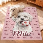 Coperta morbida personalizzata, con foto animale in stile acquerello, nuvola di parole e nome - Regalo di compleanno per amanti di animali