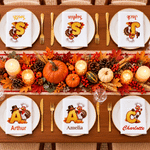 Personalized Pumpkin Leaf Chef Turkey Initial 100% Cotton Napkin with Name Thanksgiving Day Birthday Gift for Family Friends