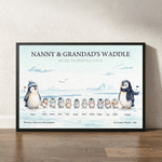 Personalised 1-10 Small Penguins Family Canvas Poster Framed Frameless Painting with Title and Year Home Decor Christmas Birthday Gift for Family 1