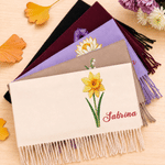 Personalized Beaded Style Birth Flower Soft Warm Tassel Scarf Shawl with Name Winter Accessory Christmas Birthday Gift for Women