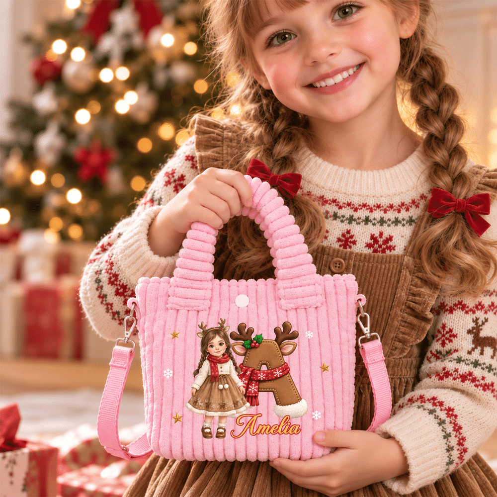 Personalised 3D-Style Art Cartoon Character Photo Corduroy Crossbody Handbag with Name and Initial Christmas Gift for Kids Boys Girls 2