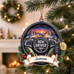 Personalised Steering Wheel Pettern Design Acrylic Ornament with Name and Year Home Decor Drive Safe Christmas Gift for Car Owners