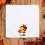 Personalized Pumpkin Leaf Chef Turkey Initial 100% Cotton Napkin with Name Thanksgiving Day Birthday Gift for Family Friends