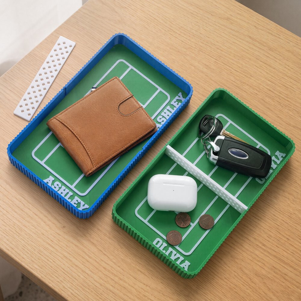 Personalized 3D Printed Mini Tennis Court Design Catchall Snap Tray with Name Desktop Storage Organizer Birthday Gift for Tennis Players Lovers 2