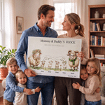 Personalized Watercolor Goat Family Canvas Poster Framed Painting with 1-10 Names and Year Wall Decor Birthday Mother's Day Gift for Grandparents