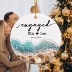 Personalised Circle Heart Shape Beach Engaged Ornament with Name and Date Home Decor Engagement Honeymoon Christmas Gift for Couple