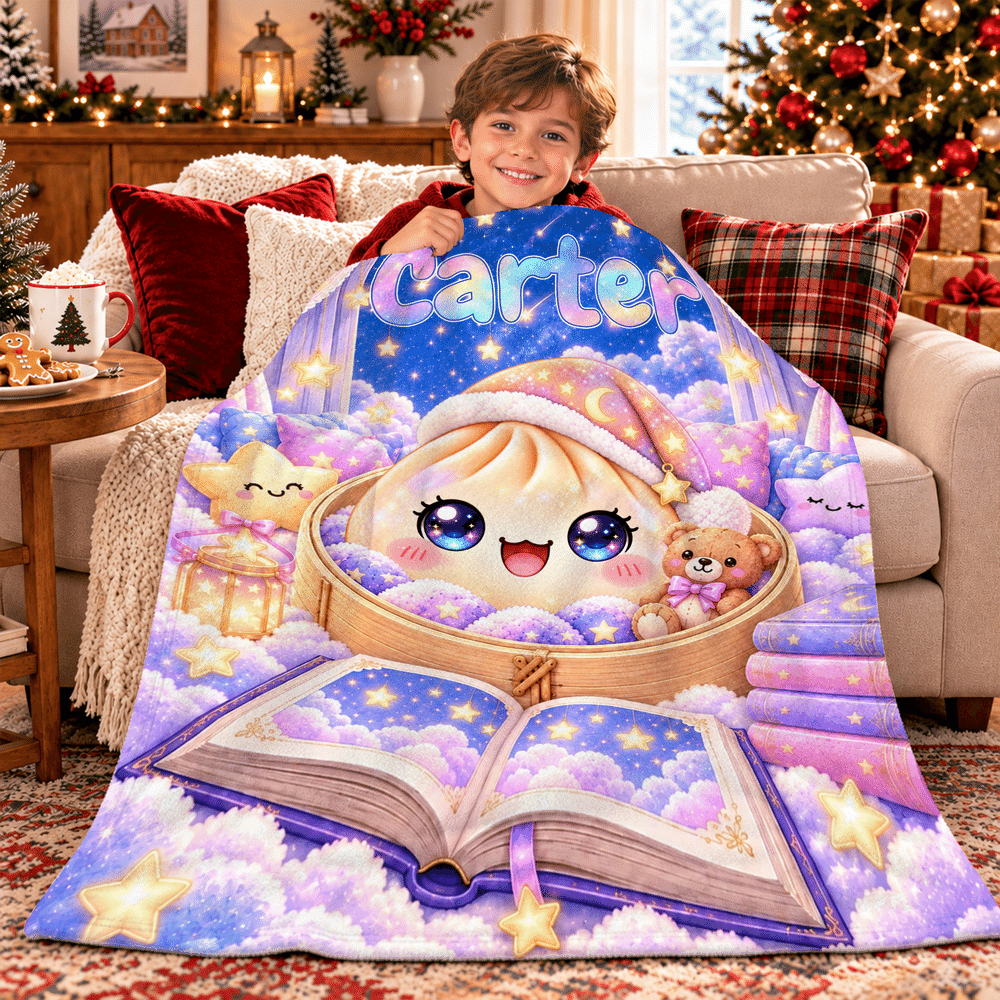 Personalised Night Sky Book Glitter Dumpling Soft Throw Blanket with Name Home Decor Christmas Birthday Gift for Family Kids 5