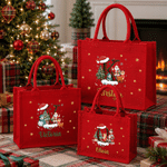 Personalized Christmas Theme Santa Snowman Reindeer Initial Red Jute Tote Bag with Name Christmas Holiday Gift for Family Friends Kids 1
