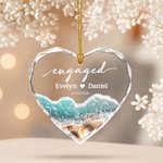 Personalised Circle Heart Shape Beach Engaged Ornament with Name and Date Home Decor Engagement Honeymoon Christmas Gift for Couple