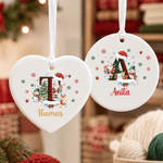 Personalized Santa Hat Initial Ceramic Ornament with Name Home Decor Christmas Gift for Family Kids