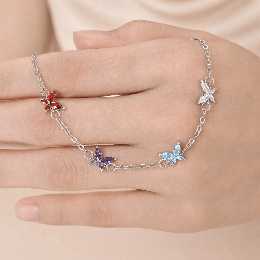 Personligt armband i sterlingsilver med 1–5 fjärilsformade födelsestenar – elegant smycke, perfekt som födelsedags- eller jubileumspresent till kvinnor och flickor 5