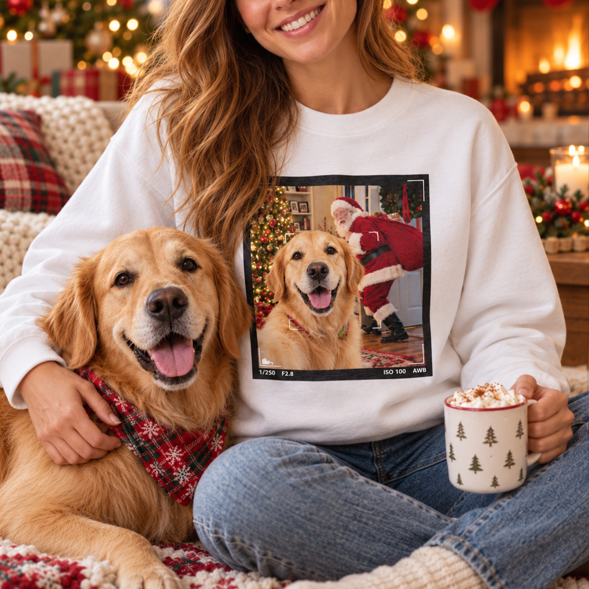 Personalisiertes, lustiges Weihnachts-Selfie-T-Shirt, Sweatshirt oder Hoodie mit Weihnachtsmann-Motiv für Kinder und Erwachsene – Alltagskleidung und Weihnachtsgeschenk für Familie, Freunde und Haustierbesitzer