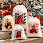 Personalised Photo Merry Christmas Reusable Canvas Drawstring Gift Bag with Name Christmas Gift for Kids Family