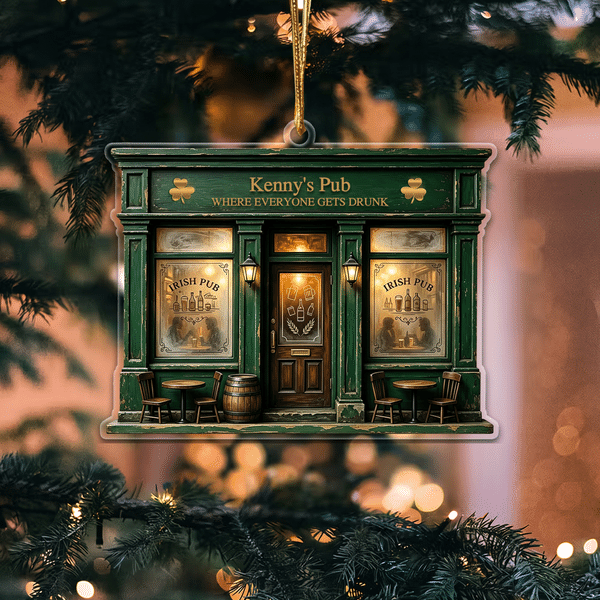 Personalised  Irish Bar Acrylic Ornament with Pub Name and Text Home Decor Christmas Anniversary Gift for Tavern Owner Man