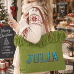 Personalised Western Turquoise Stone Texture Name Tassel Canvas Tote Bag with PU Leather Handle Birthday Appreciation Christma Gift for Cowgirls Women