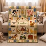 Personalised Farm Theme Cartoon Animals Soft Throw Blanket with Names Home Decor Christmas Baby Shower Birthday Gift for Newborn Parent 2