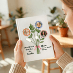 Personalised Vintage Flower Bouquet 1-7 Photos Notebook with Name Daily Journaling Birthday Gift for Gran Mother