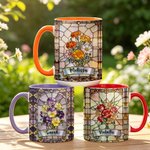 Personalised Stained Glass Birth Month Flower Mug with Coaster with Name Birthdays, Anniversaries Mother's Day Gift for Her 1