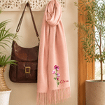Personalized Beaded Style Birth Flower Soft Warm Tassel Scarf Shawl with Name Winter Accessory Christmas Birthday Gift for Women