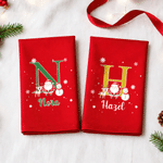 Personalized Santa Claus Snowman Reindeer Initial Christmas Red Napkin with Name Table Decor Christmas Gift for Family Friends