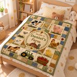 Personalised Farm Theme Cartoon Animals Soft Throw Blanket with Names Home Decor Christmas Baby Shower Birthday Gift for Newborn Parent 4