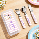 Personalised Cute Animal Name Fork Spoon Knife 3 Pcs Cutlery Set with Surname and Case Back to School Birthday Gift for Boys Girls