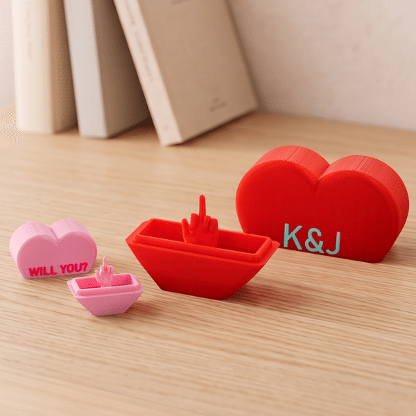 Personalized 3D Printed Funny Middle Finger Heart Shaped Gift Box with Text Anniversary Birthday Gift for Boyfriend Girlfriend