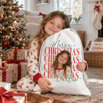 Personalised Photo Merry Christmas Reusable Canvas Drawstring Gift Bag with Name Christmas Gift for Kids Family