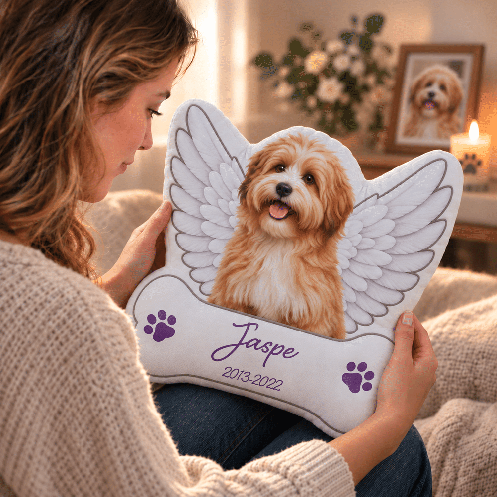 Personalised Cute Pet Photo Angel Wing Soft Cushion with Name and Date Home Decor Pet Loss Memorial Sympathy Gift for Pet Owners 3