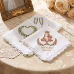 Personalised Romantic Floral Wine Glass Pattern 100% Cotton Wedding Handkerchief with Name and Date Anniversary Wedding Gift for Newlyweds
