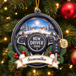 Personalised Steering Wheel Pettern Design Acrylic Ornament with Name and Year Home Decor Drive Safe Christmas Gift for Car Owners