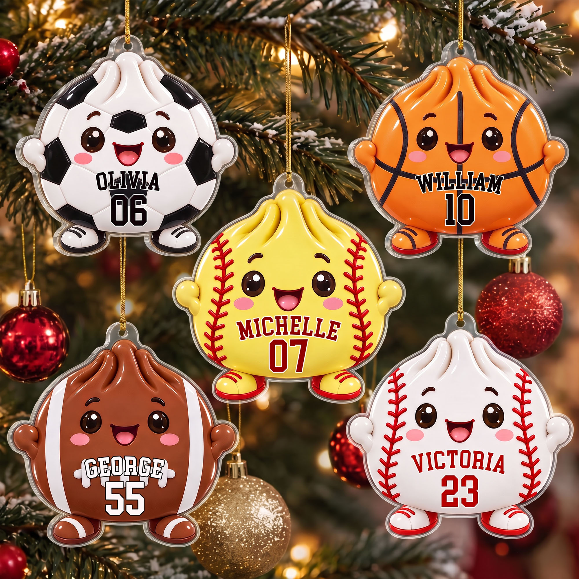 Personalized  Cartoon Sports Dumpling Acrylic Ornament with Name and Number Home Decor Christmas Game Day Gift for Sport Lover Family