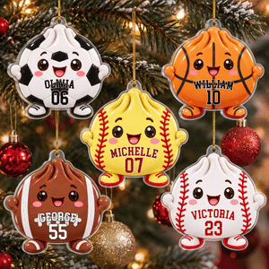 Personalized  Cartoon Sports Dumpling Acrylic Ornament with Name and Number Home Decor Christmas Game Day Gift for Sport Lover Family