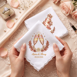 Personalised Romantic Floral Wine Glass Pattern 100% Cotton Wedding Handkerchief with Name and Date Anniversary Wedding Gift for Newlyweds