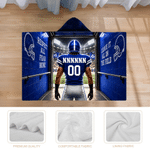 Personalised American Football Player Back View Soft Hooded Blanket with Name and Number Home Decor Game Day Birthday Gift for American Football Player Lover