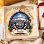 Personalised Steering Wheel Pettern Design Acrylic Ornament with Name and Year Home Decor Drive Safe Christmas Gift for Car Owners