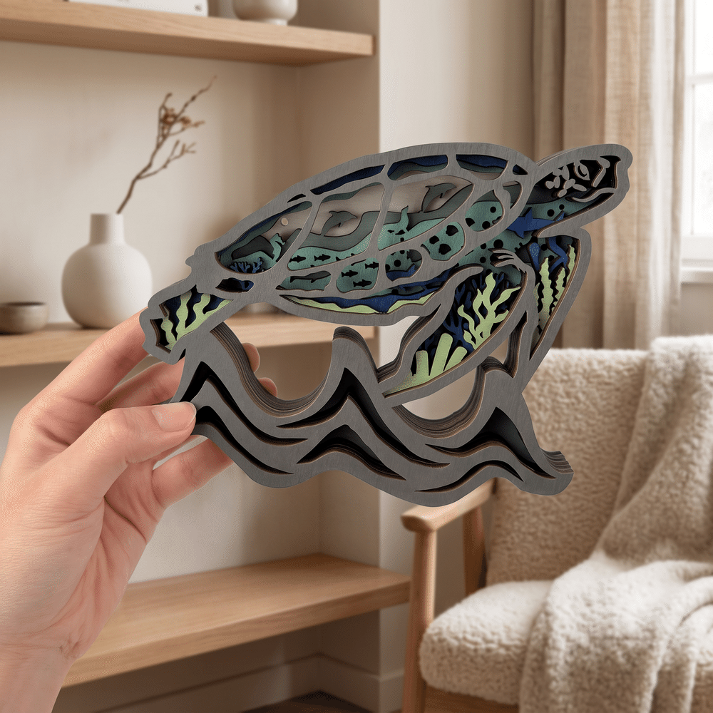 Personalised Sea Turtle Shark Layered Wooden LED Light with Text Bedroom Decor Birthday Holiday Christmas Gift for Kids Marine Life Enthusiasts 4