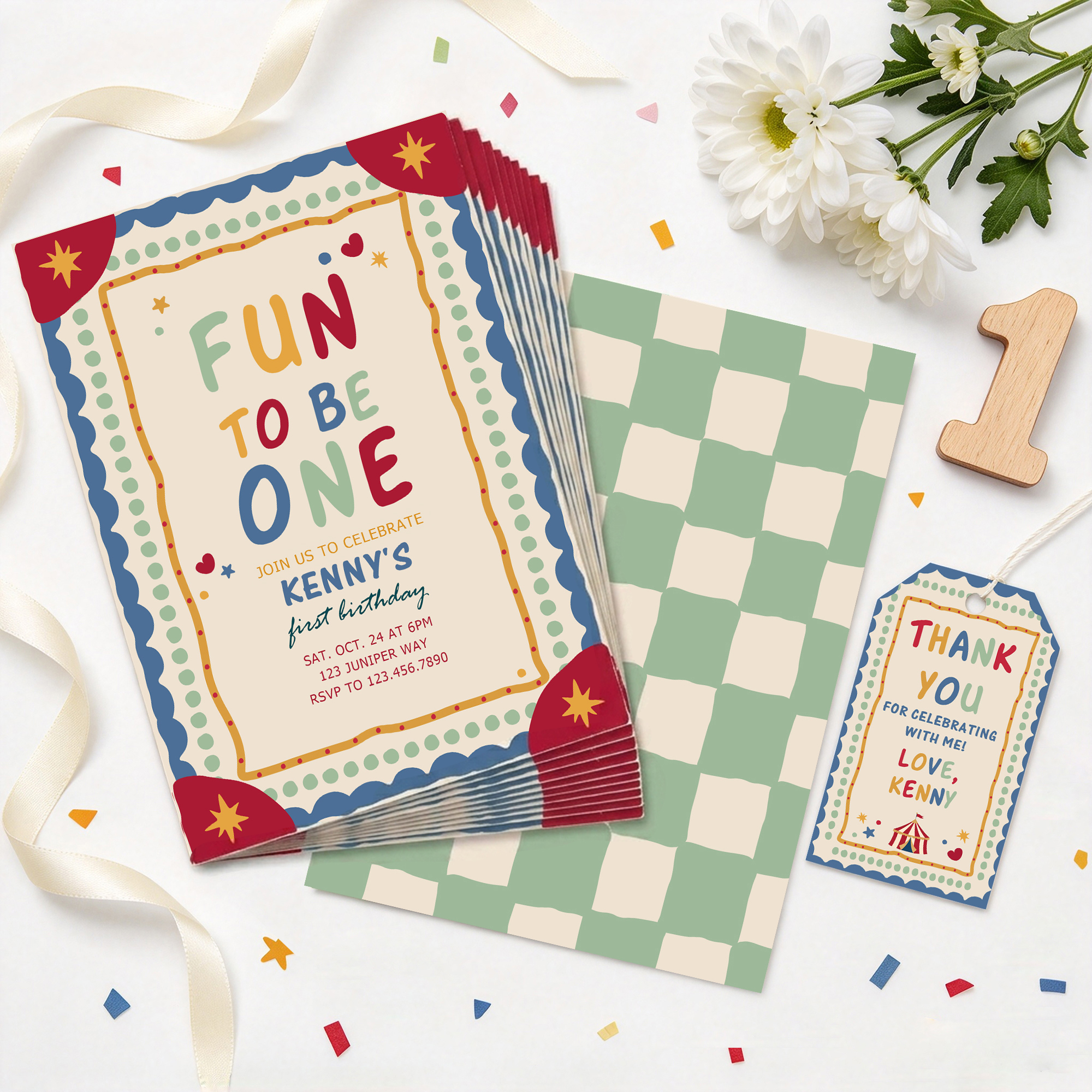Personalized Circus Theme Baby's First Birthday Party Invitation Gift Tags with Name Baby Shower Toddlers' Birthday Gift for Families with Newborns