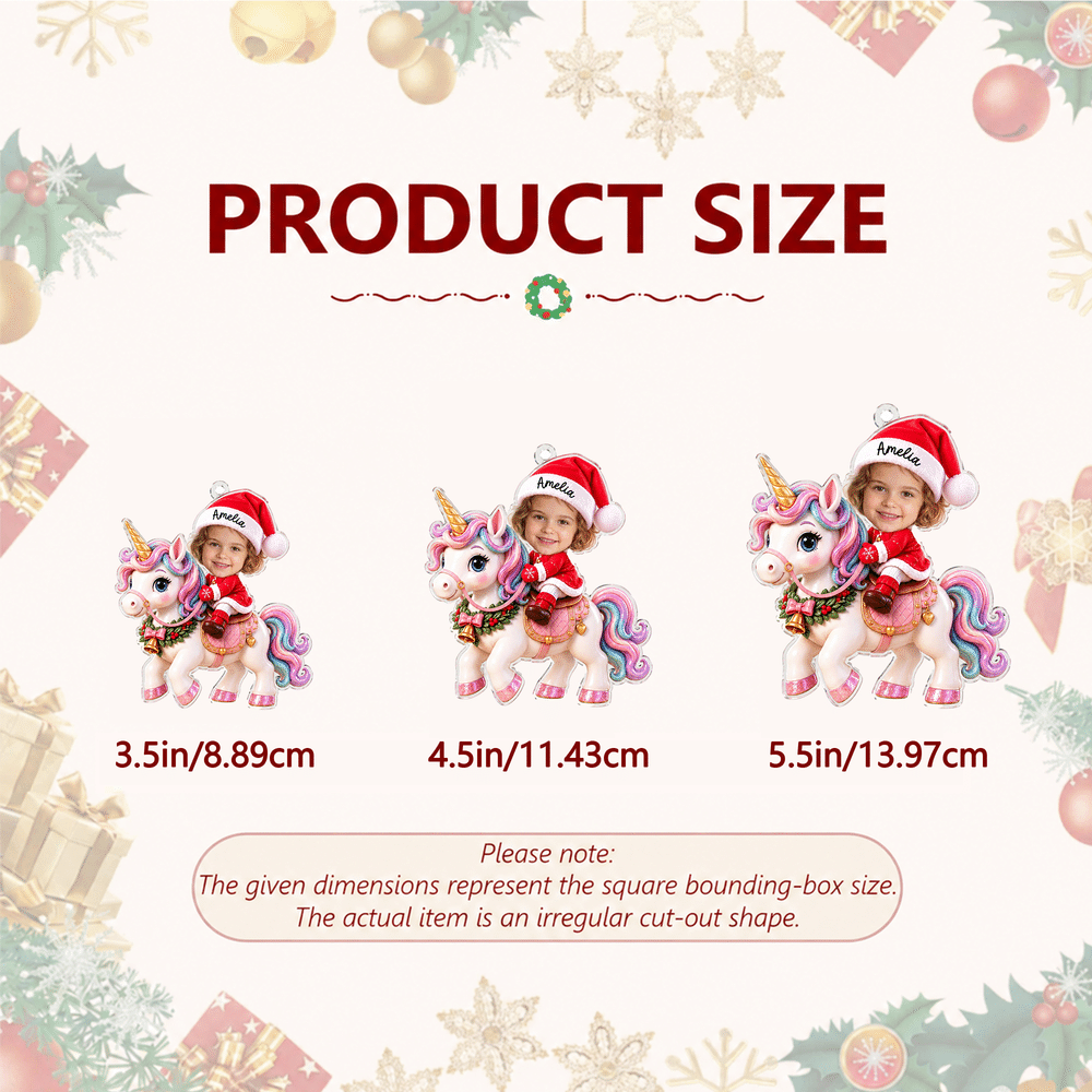 Décoration de Noël personnalisée en acrylique avec effet 3D : licorne et renne fantastiques, avec le prénom et la photo du visage de l'enfant – Décoration de sapin, cadeau de Noël pour les enfants et leurs amis 8