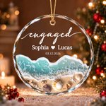 Personalised Circle Heart Shape Beach Engaged Ornament with Name and Date Home Decor Engagement Honeymoon Christmas Gift for Couple