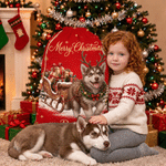 Borsa regalo personalizzata in tela con foto natalizia del proprio animale domestico su una slitta trainata da renne e cordoncino, con nome: regalo di Natale per bambini, proprietari di animali domestici e amanti degli animali 6