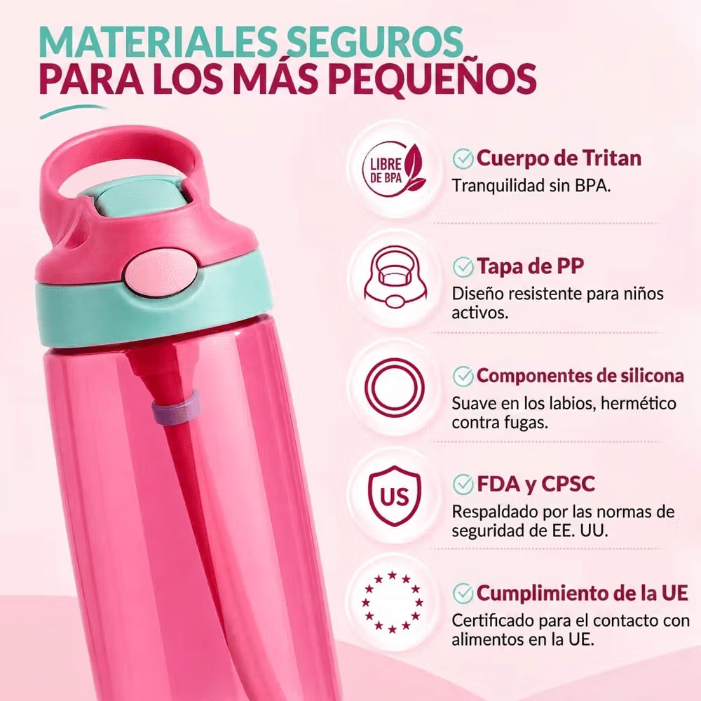 Botella de agua infantil personalizada de tritan con personaje de dibujos animados y nombre regalo de cumpleaños y vuelta al cole para niños niñas 10