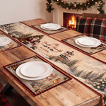 Personalized Merry Christmas Santa Snowman Bell Table Runner Placemats Set with Name Dining Table Decor Christmas Holiday Gift for  Family Friends