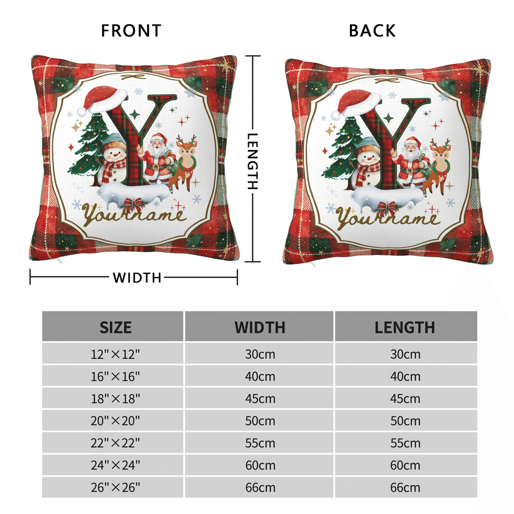 Personalized Santa Claus Plaid Initial Soft Throw Pillow Cover with Name Home Decor Christmas Gift for Family Friends 7