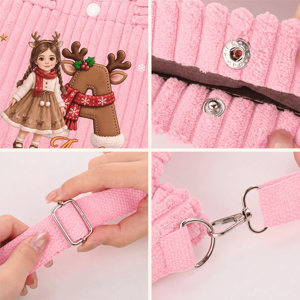 Personalised 3D-Style Art Cartoon Character Photo Corduroy Crossbody Handbag with Name and Initial Christmas Gift for Kids Boys Girls 7