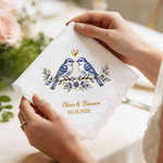 Personalised Romantic Floral Wine Glass Pattern 100% Cotton Wedding Handkerchief with Name and Date Anniversary Wedding Gift for Newlyweds