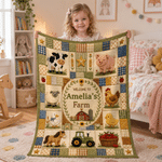 Personalised Farm Theme Cartoon Animals Soft Throw Blanket with Names Home Decor Christmas Baby Shower Birthday Gift for Newborn Parent 1