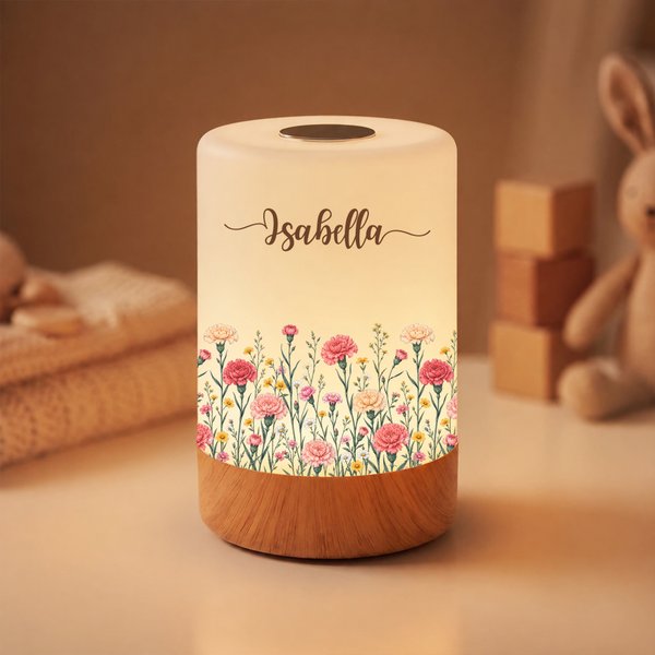 Personalized Birth Flower Dimmable Touch Control Night Light with Name and Adjustable Color Bedroom Decor Birthday Gift for New Mom Women Friends