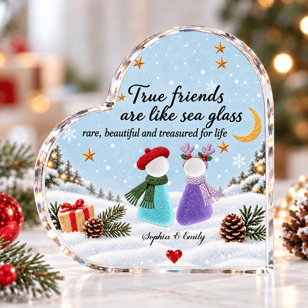 Personalised True Friends Are Like Sea Glass Shape Acrylic Plaque with Names Desk Decor Christmas Gift for Besties Friends