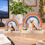 Personalised 3D-Effect Artwork Rainbow Pet Photo Angel Wing Acrylic Plaque with Name and Text Sympathy Memorial Bereavement Gift for Pet Owners